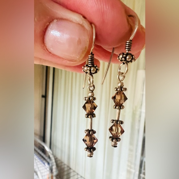 Slim and Dangly Swarovski Crystal & Sterling Silver Earrings - Picture 2 of 5